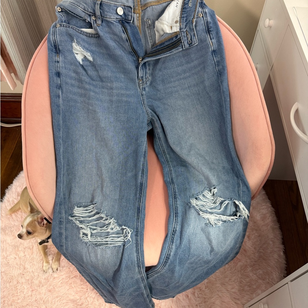 American Eagle Outfitters Medium Blue Distressed Wide Leg Jeans